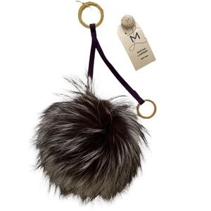 Mischa Lampert Fox Fur Pom Bag Charm Luxe Keychain NWT